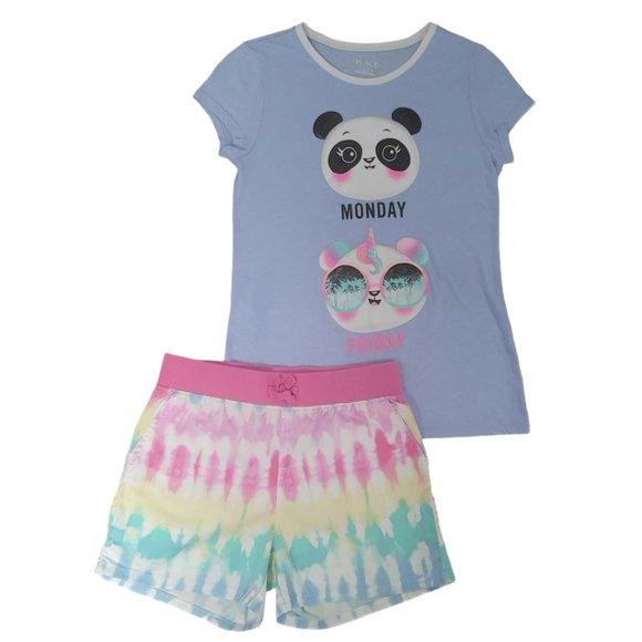 ❤2/$12❤ Girls Blue Panda Tee & Rainbow Shorts Bundle- THE CHILDREN'S PLACE - Picture 2 of 5